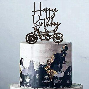 楽天GlomarketJeVenis ブラック オートバイ ケーキ トッパー スクーター ハッピーバースデー ケーキ トッパー 2 個セット 男性の誕生日パーティーや男の子の誕生日に Set of 2 JeVenis Black Motorcycle Cake Topper Scooter Happy Birthday Cake Topper for Ma