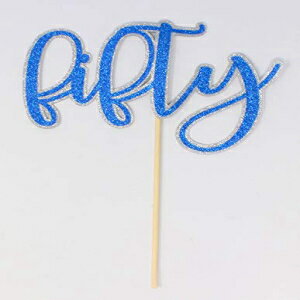 All About 詳細 フィフティ ケーキ トッパー 1 個、50 歳の誕生日、50 周年記念 (シルバー & ブルー) All About Details Fifty Cake Topper, 1pc, 50th birthday, 50th anniversary (Silver & Blue)