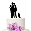 YAMI COCU Gay Wedding Cake Topper, Mr & Mr Cake Topper With Dog Black Color Acrylic Silhouette Wedding Aniversary Party Engagement