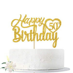 ゴールドグリッター ハッピー50歳の誕生日ケーキトッパー、ハロー50、50歳に乾杯、50歳のパーティー用..