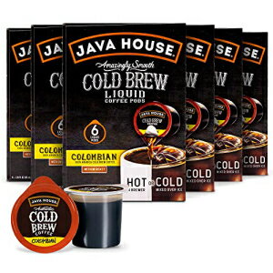 JAVA HOUSE コールドブリューコーヒー、コロンビア産ミディアムローストコーヒー濃縮液体ポッド - 1.35液量オンス (36個) ホットまたはアイスでお楽しみください JAVA HOUSE Cold Brew Coffee, Colombian Medium Roast Coffee Concentrate Liquid Pods