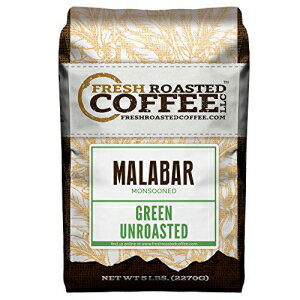 Fresh Roasted Coffee LLC、緑色の未焙煎インドモンスーンマラバールコーヒー豆、5ポンドバッグ Fresh Roasted Coffee LLC, Green Unroasted Indian Monsooned Malabar Coffee Beans, 5 Pound Bag