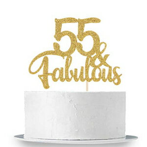 INNORU 55＆ファビュラスケーキトッパーゴールドグリッター、ハッピー55歳の誕生日ケーキデコレーション、ハロー55、55歳の誕生日デコレーション用品 INNORU 55 & Fabulous Cake Topper Gold Glitter, Happy 55th Birthday Cake Decoration, Hello 55,