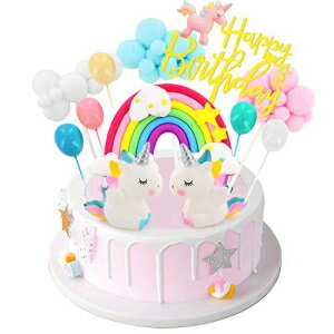 誕生日ユニコーンケーキトッパー、レインボーバルーンケーキデコレーションカップケーキトッパー、女の子用ユニコーン誕生日パーティー用品 Birthday Unicorn Cake Topper,Rainbow Balloon Cake Decorations Cupcake Toppers for Girls Unicorn Birthday Part