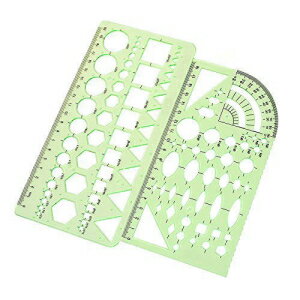 CSPRING ̃vX`bNO[ev[g 2 ItBXwZp̊􉽒KǍ^gA}ʃev[g 2PCS Plastic Green Measuring Templates Geometric Rulers for Office and School, Building formwork, Drawings Templates by CSPRI