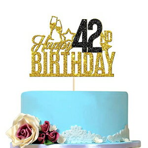 Birthday Queen Happy 42nd Birthday Cake Topper - Forty two-year-old Cake Topper, 42nd Birthday Cake Decoration, 42nd Birthday Party Decoration (Gold and Black)