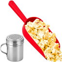 CUSINIUM レッド ポップコーン プラスチック スコップ ポップコーン ソルト シェーカー付き ハンドル バンドル付き CUSINIUM Red Popcorn Plastic Scoop w/Popcorn Salt Shaker with Handle Bundle