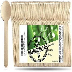 Bamboodlers の使い捨て木製スプーン | 100% 天然、環境に優しく、生分解性、堆肥化可能 - 地球は素晴らしいからです。100-6.5インチスプーンのパック。 Disposable Wooden Spoons by Bamboodlers | 100% All-Natural, Eco-Friendly, Biodegradable,