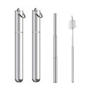 ܂肽ݎ̍ėp\ȃXeXXg[AP[XN[jOuVtLkXg[2pbNiVo[j Skingwa Collapsible Reusable Stainless Straw, Telescopic Straw with Case Cleaning Brushes 2 Packs (Silver)