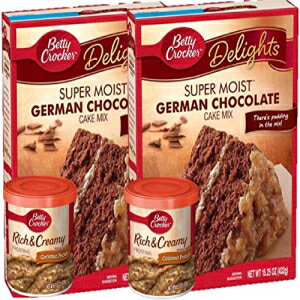 Betty Crocker スーパーモイストジャーマンチョコレートケーキミックスとココナッツピーカンフロスティングバンドル (4パック) Betty Crocker Super Moist German Chocolate Cake Mix and Coconut Pecan Frosting Bundle (4 Pack)