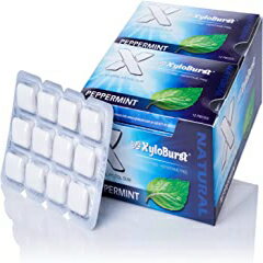 XyloBurst 100％キシリトール、ナチュラルチューインガム、12パックブリスターカード非GMO、ビーガン、アスパルテームフリー、シュガーフリー、ケトフレンドリー（ペパーミント） XyloBurst 100% Xylitol, Natural Chewing Gum, 12 Pack Blister Cards Non G
