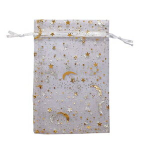 SUNGULF 100Pcs 4x6C`VA[I[KUВ|[`X^[ƃ[EFfBOp[eB[̍DӃWG[LfBMtgobOizCgj SUNGULF 100Pcs 4x6 Inches Sheer Organza Drawstring Pouches Stars and Moon Wedding Party Favor Jewelry