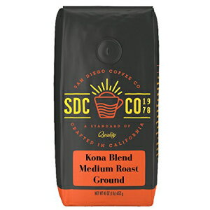 サンディエゴコーヒー コナブレンド、ミディアムロースト、粉砕、16オンスバッグ San Diego Coffee Kona Blend, Medium Roast, Ground, 16-Ounce Bag