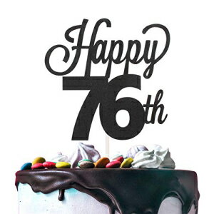 Happy 76th Birthday ブラック グリッター カードストック ペーパー ケーキ トッパー 76 歳の誕生日パーティー ギフト フォトブース サイン デコレーション - プレミアム両面 Happy 76th Birthday Black Glitter Cardstock Paper Cake Topper Chee