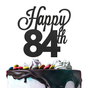 LINGTEER Happy 84th Birthday Black Cake Topper Perfect for Cheers to 84 Years Old Birthday Party Gift Decorations Sign.