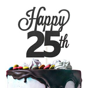 LINGTEER Happy 25th Birthday Black Cake Topper Perfect for Cheers to 25 Years Old Birthday Party Gift Decorations Sign.