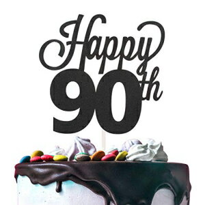 LINGTEER Happy 90th Birthday Black Cake Topper Perfect for Cheers to Ninety Years Old Birthday Party Gift Decorations Sign.