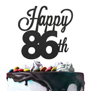 Happy 86th Birthday ブラック グリッター カードストック ペーパー ケーキ トッパー 86 歳の誕生日パーティー ギフト フォトブース サイン デコレーション - プレミアム両面 Happy 86th Birthday Black Glitter Cardstock Paper Cake Topper Chee