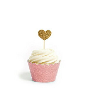 ハーツカップケーキトッパーカラーゴールド12パックデコレーションケーキ卒業ベビーシャワーサンバレンタイン Picwrap Hearts Cupcake Topper Color Gold 12 Pack Decoration Cake Graduation baby shower San Valentine