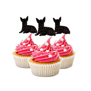 チワワカップケーキトッパーグリッターフォーミーブラックカラー12個パックデコレーションペットの誕生日 picwrap Chihuahua Cupcake Topper Glitter Foamy Black Color 12 pc Pack Decoration pet birthday