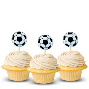 サッカーサッカーカップケーキトッパーデコレーションキラキラカードストックカラー白黒、12 PC Picwrap Football soccer Cup Cake Topper Decoration Glitter Card Stock Color Black and White, 12 PC