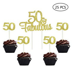 ゴールド Gltter ナンバー 50 50 歳の誕生日 50 周年記念カップケーキトッパー 50 & 素晴らしいケーキトッパーピック 誕生日 結婚記念日 パーティーデコレーション 25 個 Gold Gltter Number 50 50th Birthday 50th Anniversary Cupcake Toppers