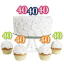 40΂̒a-zCȂa߂łƂ-fU[gJbvP[Lgbp[-Jt40΂̒ap[eB[NAg[gsbN-24Zbg Big Dot of Happiness 40th Birthday - Cheerful Happy Birthday - Dessert Cupcake Toppers - Colorful Fortieth