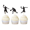 Ercadio 24 Pack NBA Star Basketball Cupcake Toppers Black Glitter Basketball Player Cupcake Decoration Picks for Sport Theme Birthday Party