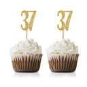 S[hnbs[37΂̒aJbvP[Lgbp[A24pbNԍ37Ob^[o[Xf[p[eB[JbvP[Lgbp[AfR[V MAGJUCHE Gold Happy 37th Birthday Cupcake Topper, 24-Pack Number 37 Glitter Birthday Party Cupcake Toppers,