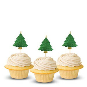 クリスマスパインサンタクリスマスカップケーキトッパーパックあたり12個カップケーキトッパーデコレーションキラキラカードストック p..