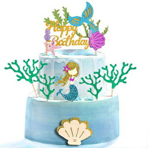 饭ޡᥤɥơޤȥåѡȥޡᥤդλѥåץȥåѡޡᥤɥơޤѡƥǥ졼󡣡 Glitter Mermaid Theme Birthday Cake Topper with Seaweed and Merma...