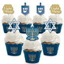 rbOhbgIunslXnbs[nkJ-JbvP[LfR[V-`kJzf[p[eB[JbvP[Lbp[ƃg[gsbNLbg-24Zbg Big Dot of Happiness Happy Hanukkah - Cupcake Decoration - Chanukah Holiday Party Cupcake Wrap