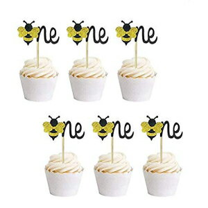 Hongkai 24pcs Bumble Bee ONE Cake Cupcake Toppers for Boy 1st Birthday Decorations Girl Bee Baby Shower Party Happy Birthday Beehive Honey Party Supplie