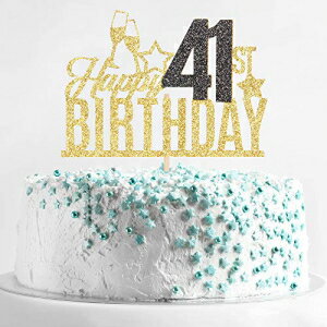 Birthday Queen Happy 41st Birthday Cake Topper - Forty one-year-old Cake Topper, 41st Birthday Cake Decoration, 41st Birthday Party Decoration (Gold and Black)