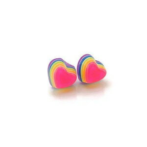 ハートピアス プラスチックポストメタルフリーの小さな8mmレイヤードレインボーハートピアス Pretty Smart Tiny 8mm Layered Rainbow Heart Earrings on Plastic Posts Metal Free