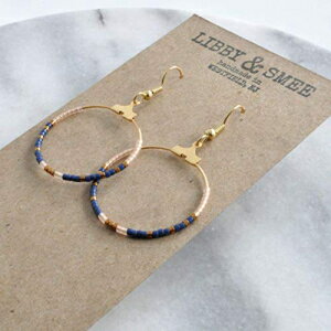 bL̃CC[ɃlCr[ubVƃuY̏ȃr[Yt[vsAX Libby & Smee Small Beaded Hoop Earrings in Navy Blush and Bronze on Gold-Plated Ear Wires