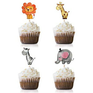 MAGJUCHE Jungle animals party cupcake toppers picks, 24-pack safari zoo wild animal baby shower or kids birthday decorations