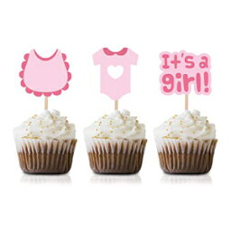 MAGJUCHE Pink It’s a Girl Cupcake Topper Picks, 24-Pack Girl Baby Shower Or Birthday Party Supply Decorations