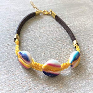 ̂߂̎RzɐṽANbgAF̎ƐF̃VFtĂ鑫̃uXbg Myera Jewelry Boho Leather Anklet for Women, Ankle Bracelet With Yellow Thread and Colored Shells