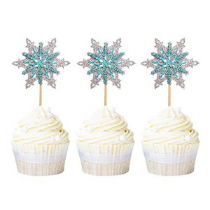 楽天GlomarketErcadio 24 Pack Snowflake Cupcake Toppers Double Layers Silver and Blue Winter Theme Cupcake Picks Baby Shower Kids Birthday Party Christmas Cake Decorations Supplies