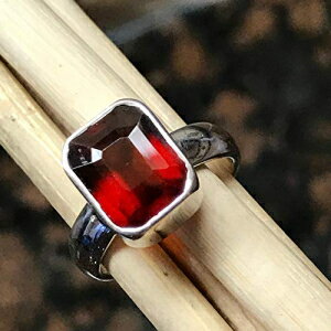 天然 2ct ヘソナイト ガーネット 925 ソリッド スターリング シルバー リング サイズ 4 Natural 2ct Hessonite Garnet 925 Solid Sterling Silver Ring Size 4