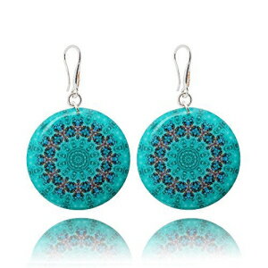 Mandala t@bVyʃ^[RCY eB[ u[ Xe[gg CO pBhS|[^[ɂGKgȃCgO[̃o[Xf[WG[Ba1.2C` Mandala Fashion Lightweight Turquoise Teal Blue Statement Earrings fo