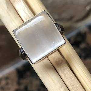 本物のホワイト セレナイト 925 ソリッド スターリング シルバー リング サイズ 6.5 Genuine White Selenite 925 Solid Sterling Silver Ring Size 6.5