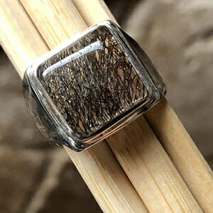 {̃ubN`925\bhX^[OVo[YOTCY6.75 Natural Rocks by Kala Genuine Black Rutilated 925 Solid Sterling Silver Men's Ring Size 6.75