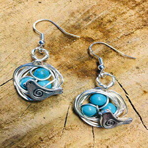 X^[OVo[̃CC[Ƀ^[RCYXg[̃ANZgr[Yt̑̃CO Ann Peden Jewelry Bird Nest Earrings with Turquoise Stone Accent Beads on Sterling Silver Earwires