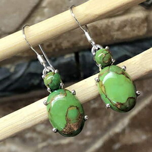 ナチュラルグリーンカッパーターコイズ925ソリッドシルバーイヤリング35mm Natural Rocks by Kala Natural Green Copper Turquoise 925 Solid Silver Earrings 35mm