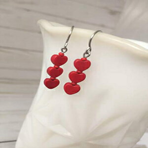 ƥ쥹ݤμΥեåդƤ֤ϥ饤ФΥϡȤΥ Monarch Jewelry Red Howlite Stone Heart Earrings with Stainless Steel Ear Hooks