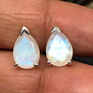 i`C{[[Xg[925\bhX^[OVo[yAX^bhsAX10mm Natural Rocks by Kala Natural Rainbow Moonstone 925 Solid Sterling Silver Pear Stud Earrings 10mm