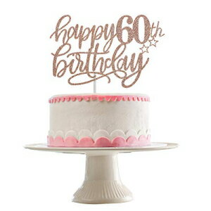Happy 60th Birthday ケーキトッパー ローズゴールドグリッター - 60歳の誕生日ケーキトッパー、女性用..