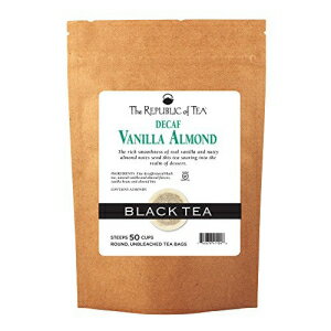 The Republic of Tea デカフェバニラアーモンド紅茶、50 ティーバッグ、マダガスカルバニラビーンズとアーモンドビット The Republic of Tea Decaf Vanilla Almond Black Tea, 50 Tea Bags, Madagascar Vanilla Bean And Almond Bits